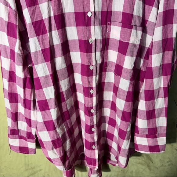 Antropologie MAEVE The Bennet Buttondown Shirt Buffalo Check Pink Combo Medium - Picture 9 of 12